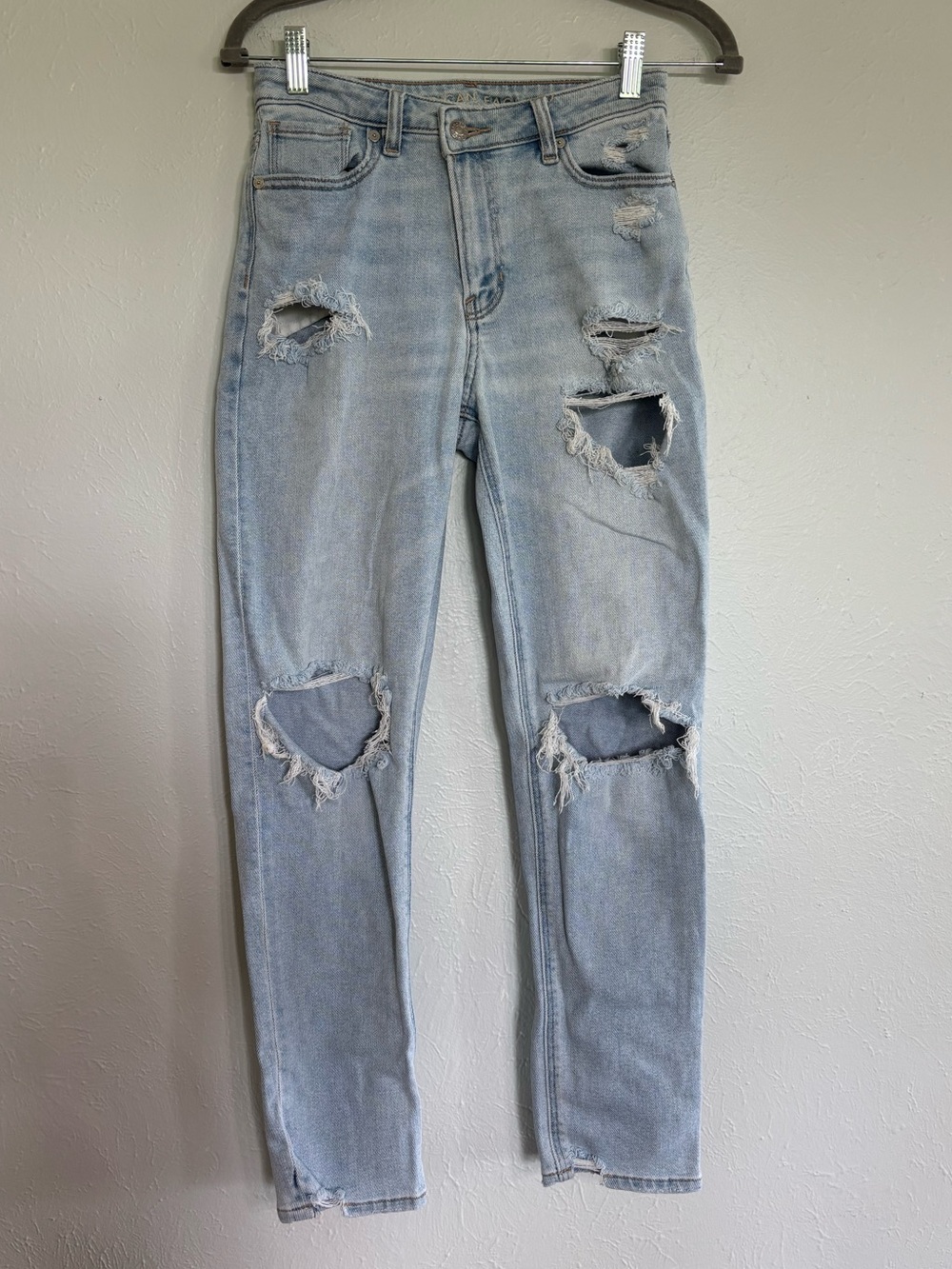 American Eagle Light Blue Distressed High-Waist Jeans - Highest Rise Mom Jean
